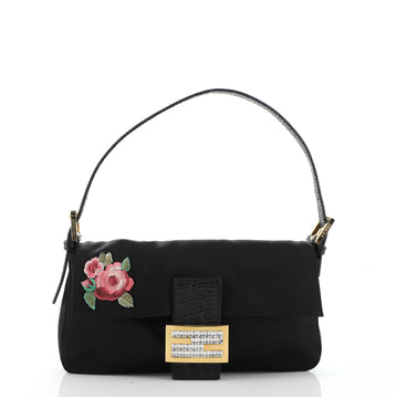 Fendi Baguette Embroidered Satin with Crocodile Embossed Leather and Crystals