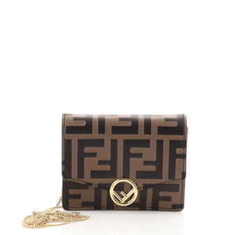 Fendi FF 1974 Wallet on Chain Zucca Embossed Leather Compact