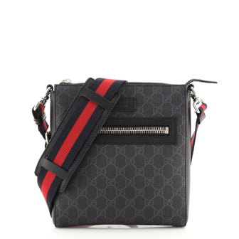 Gucci Web Strap Front Zip Messenger Bag GG Coated Canvas Small
