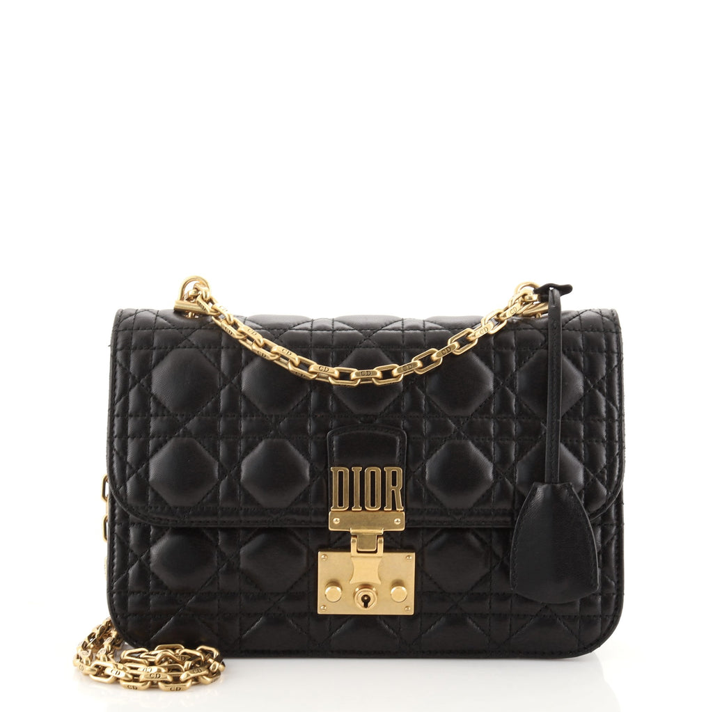 Christian Dior Dioraddict Flap Bag Cannage Quilt Lambskin Medium Black  821551