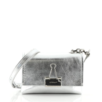 Off White Binder Clip Chain Flap Bag Stripe Embossed Leather Small