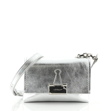 Off White Binder Clip Chain Flap Bag Stripe Embossed Leather Small
