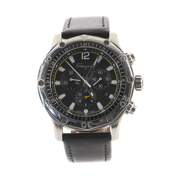 Salvatore Ferragamo Chronograph Quartz Watch Stainless Steel and Leather 44