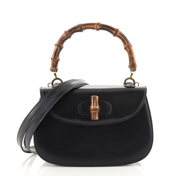 Gucci Vintage Convertible Bamboo Top Handle Bag Leather Small