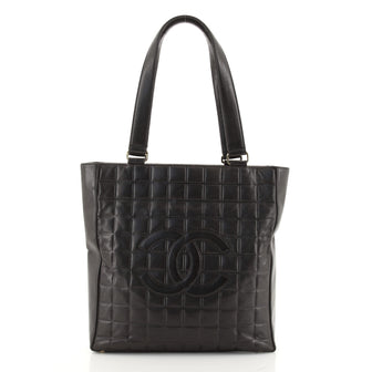 Chanel Chocolate Bar CC Tote Quilted Leather North South