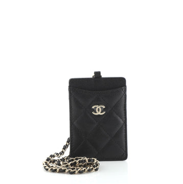 Chanel CC ID Card Holder on Chain Quilted Caviar