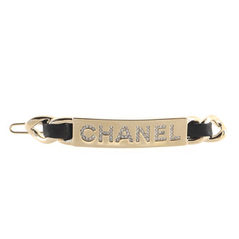Chanel Logo Hair Barrette Metal with Leather and Crystals