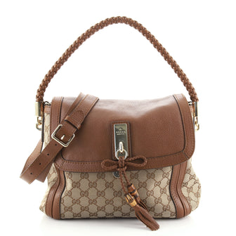 Gucci Bella Flap Shoulder Bag GG Canvas with Leather Medium