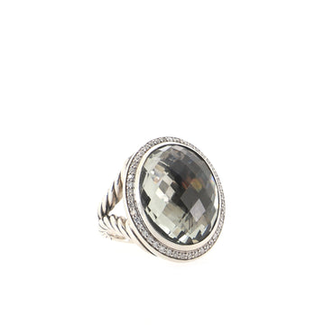 David Yurman Signature Oval Ring Sterling Silver with Prasiolite and Diamonds 18mm
