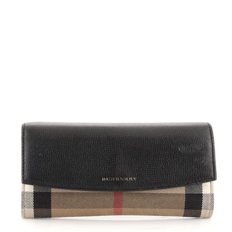 Burberry Porter Continental Wallet Leather and House Check Canvas Long
