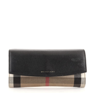 Burberry Porter Continental Wallet Leather and House Check Canvas Long