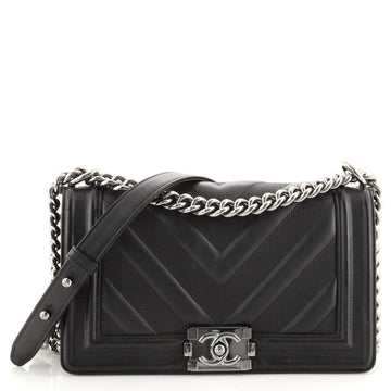 Chanel Boy Flap Bag Perforated Chevron Lambskin Old Medium