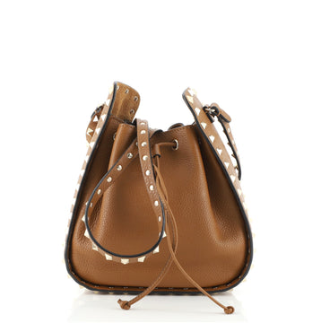 Valentino Rockstud Drawstring Bucket Bag Leather Small