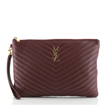 Saint Laurent Classic Monogram Wristlet Pouch Matelasse Chevron Leather Medium