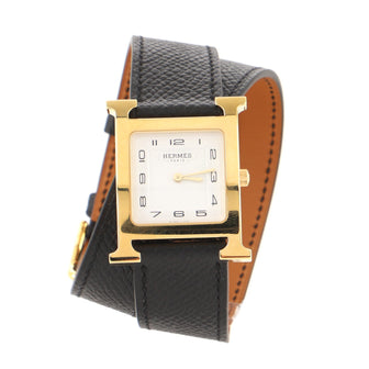 Hermes Heure H Double Tour Quartz Watch Plated Metal and Leather 26