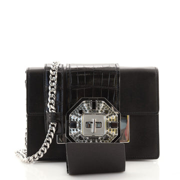 Prada Crystal Ribbon Shoulder Bag City Calf and Crocodile Embossed Leather Small