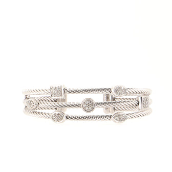 David Yurman Three Row Confetti Cable Cuff Bracelet Sterling Silver with Diamonds