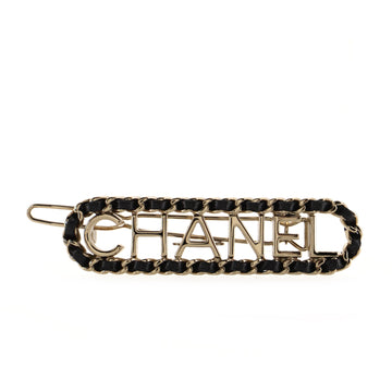 Chanel Woven Chain Logo Hair Clip Metal and Leather