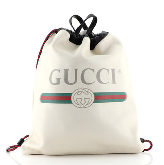 Gucci Logo Drawstring Backpack Printed Leather Large