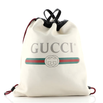 Gucci Logo Drawstring Backpack Printed Leather Large