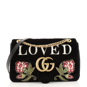 Gucci GG Marmont Flap Bag Crystal Embellished Matelasse Velvet Medium