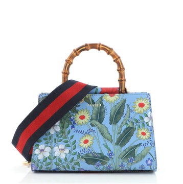 Gucci Nymphaea Top Handle Bag Floral Print Leather Mini