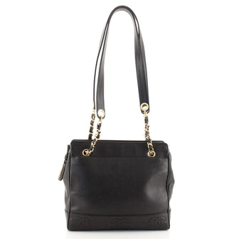 Chanel Vintage Stitched CC Shoulder Bag Caviar Small