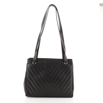 Chanel Vintage Zip Shoulder Bag Chevron Caviar Medium