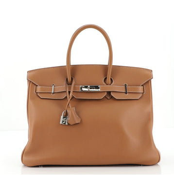 Hermes Birkin Handbag Brown Swift with Palladium Hardware 35