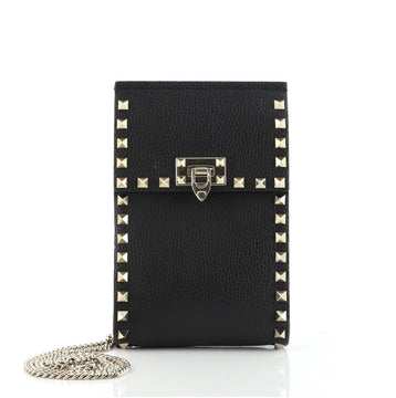 Valentino North South Rockstud Flip Lock Chain Crossbody Bag Leather Mini