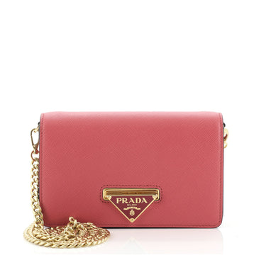 Prada Flip Lock Wallet on Chain Clutch Saffiano Leather Small