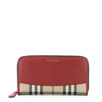 Burberry Elmore Zip Wallet Leather with Horseferry Check Canvas