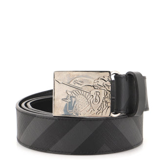 Burberry Plaque Buckle Belt Smoked Check Coated Canvas Medium