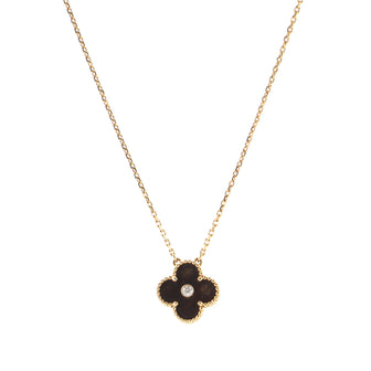 Van Cleef & Arpels Vintage Alhambra Pendant Necklace 18K Rose Gold and Letterwood with Diamond