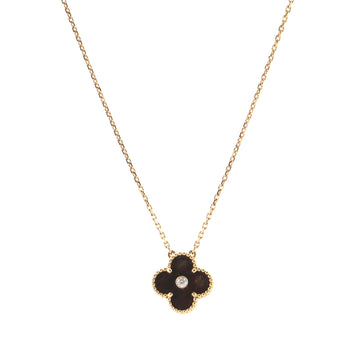 Van Cleef & Arpels Vintage Alhambra Pendant Necklace 18K Rose Gold and Letterwood with Diamond