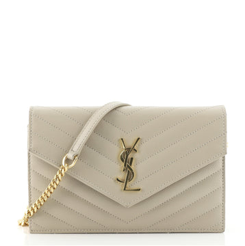 Saint Laurent Classic Monogram Wallet on Chain Matelasse Chevron Leather Small