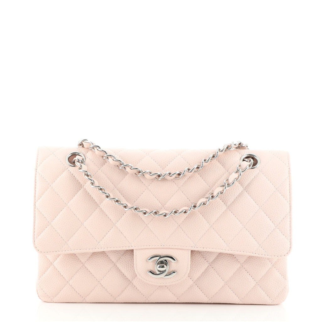Chanel Classic Double Flap Bag Quilted Caviar Medium Pink 828941