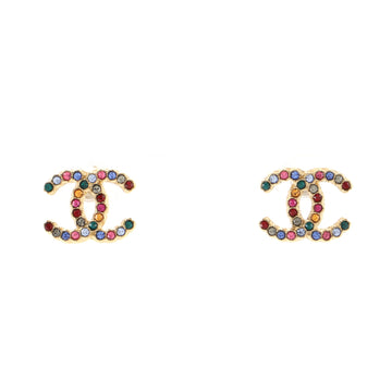 Chanel CC Stud Earrings Multicolor Crystal Embellished Metal