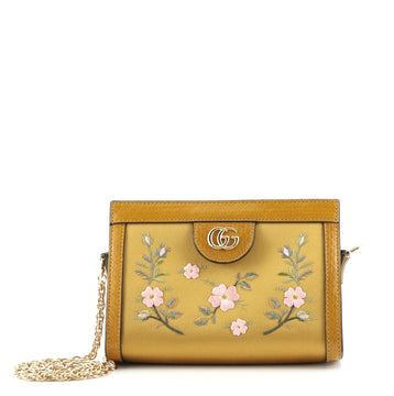 Gucci Ophidia Chain Shoulder Bag Embroidered Satin with Snakeskin Mini