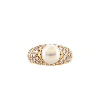 Bvlgari Cocktail Ring 18K Yellow Gold with Pave Diamonds and Pearl
