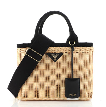 Prada Basket Bag Wicker with Canapa Small