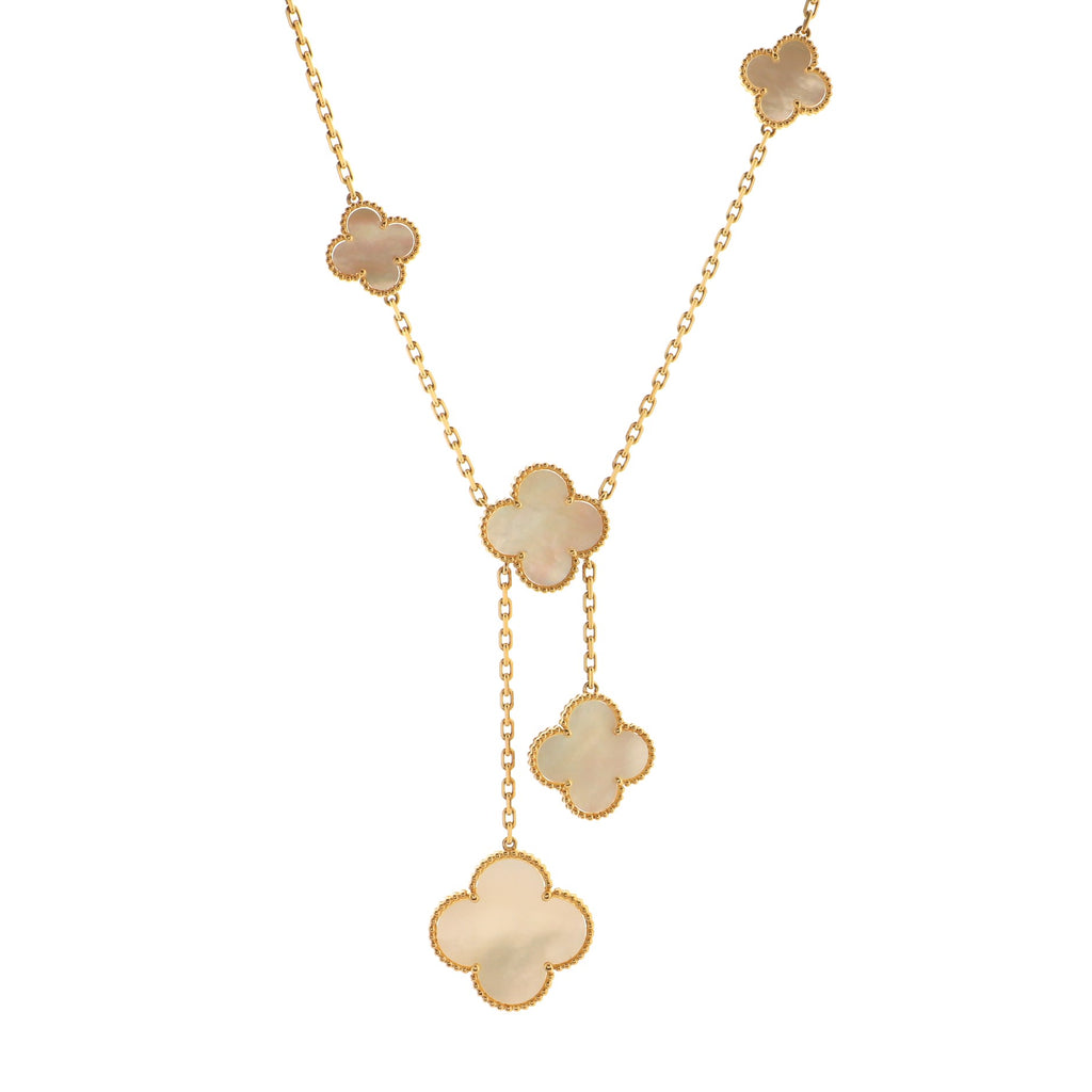 Van Cleef & Arpels Mother of Pearl 18 Karat White Gold 6 Motif Alhambra  Magic Necklace