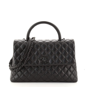 Chanel So Black Coco Top Handle Bag Quilted Caviar Medium