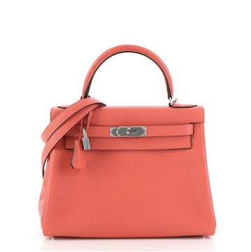 Hermes Kelly Handbag Red Clemence with Palladium Hardware 28