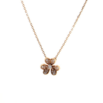 Van Cleef & Arpels Frivole Pendant Necklace 18K Rose Gold with Pave Diamonds Mini