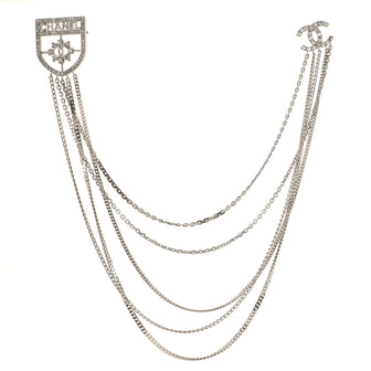 Chanel CC Shield Multi Strand Long Chain Brooch Metal and Crystals