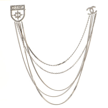 Chanel CC Shield Multi Strand Long Chain Brooch Metal and Crystals