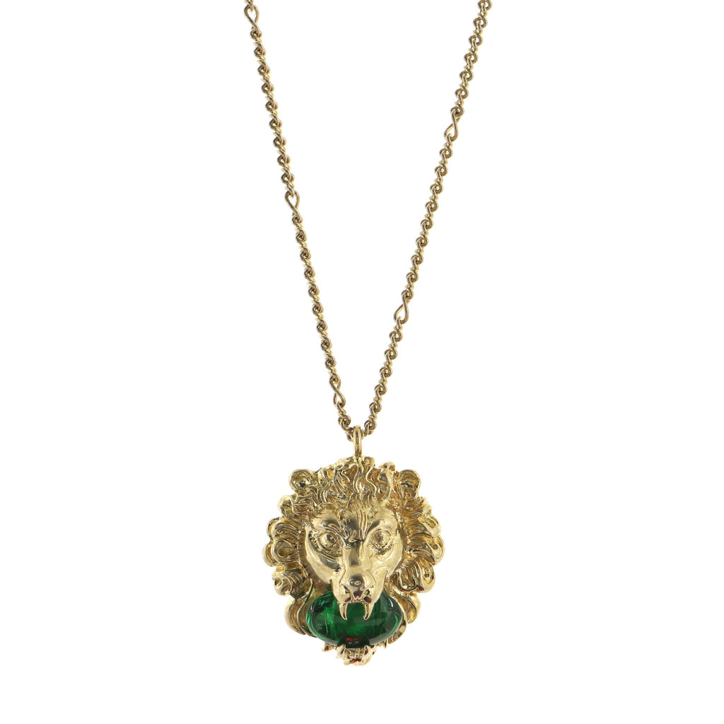 Gucci Lion Head Pendant Necklace Metal and Crystal Gold 8297918