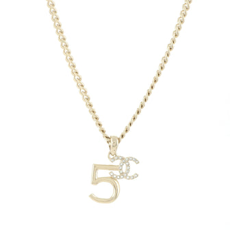 Chanel CC No.5  Pendant Necklace Metal with Crystals