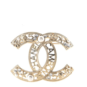 Chanel Chanel Cambon Lettering CC Brooch Crystal Embellished Metal with Fax Pearls